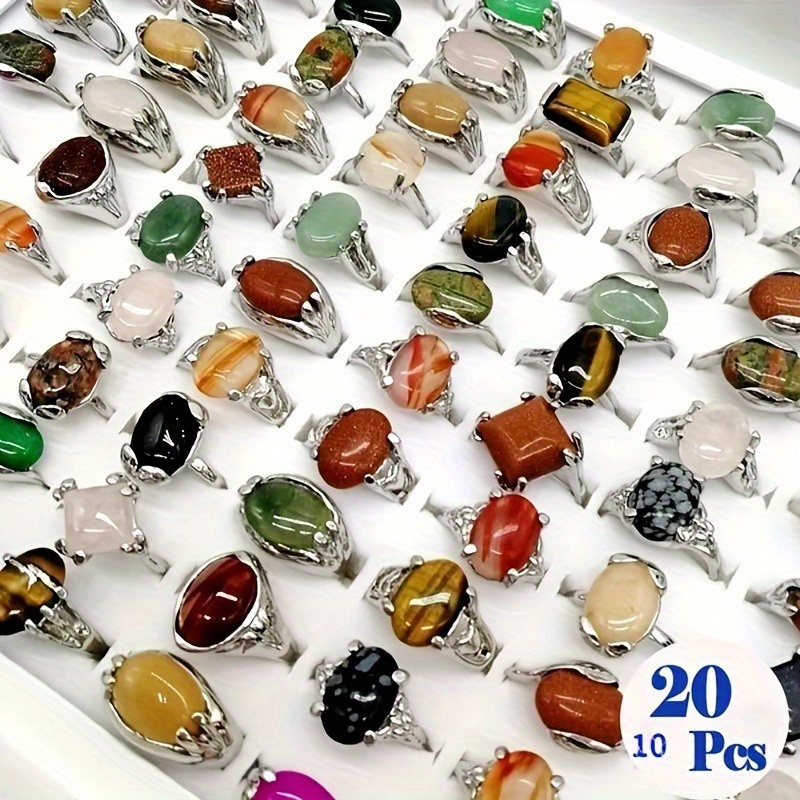 

10/20pcs Mixed Men And Women Vintage Natural Stone And Ring Jewelry Party Gifts Halloween, Thanksgiving, Christmas Gifts Easter Gifts