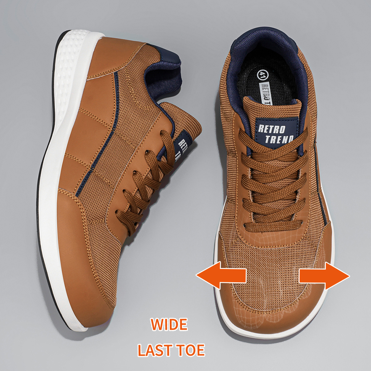 Men's Wide Toe Box Outdoor Sneakers With Arch Support & Non-slip Sole - Wide Toe Design For, Cushioning Suitable For Gym, Hiking, Walking, , Low-top Lace-up For Daily Wear And Use