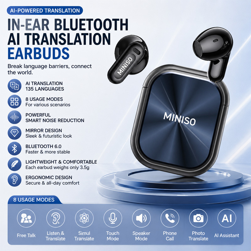 Image of Ai Translation Earbuds | Real-time Interpretation In 135 Languages | 8 Professional : Meeting/class/gaming/sports | Qianhuan -end | Wireless 6.0 And Intelligent Noise Cancellation | 3.5g | Digital