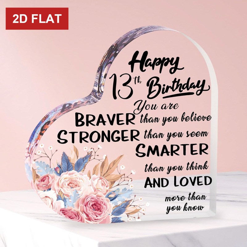 TEMU 2d Flat, 2d Flat Glass Effect Plaque Birthday Gift For 13-year-old Girls - Keepsake Present For Sister Or Daughter 4x4 Inch, 2d Flat