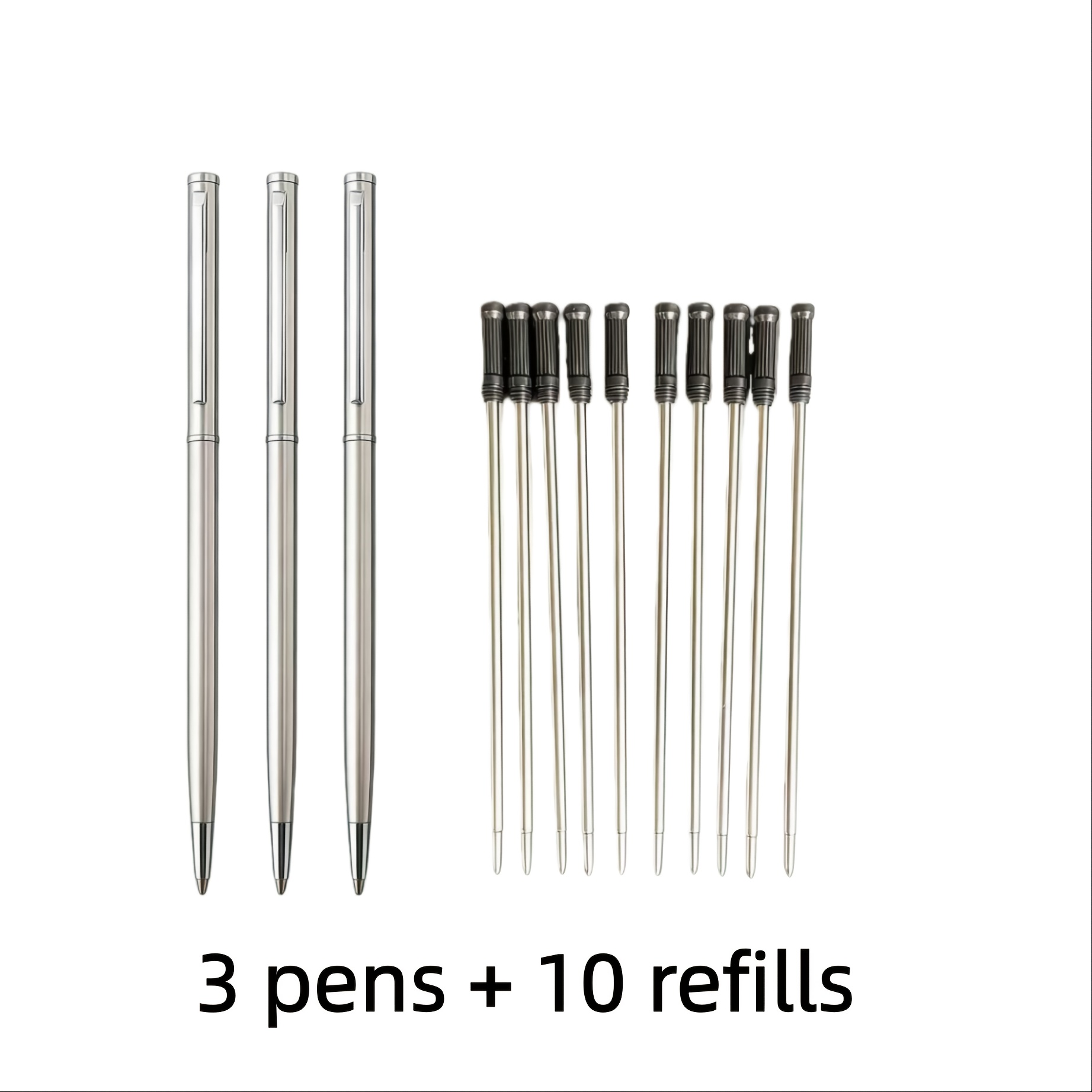 Image of 13 Stainless Steel Ballpoint Pen Set, Including 3 Pens Plus 10 Refills, Metal Texture Business Signature Pen, Smooth And Durable, Continuous Ink, Teacher's Day/business Gift , Back-to- Gift