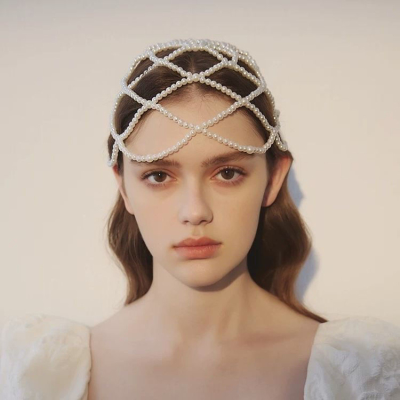 TEMU 1pc Heavy-work Woven Hair Net Headpiece, Crisscross Design, Bridal Wedding Banquet Ethereal Atmosphere Accessory