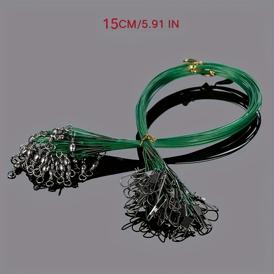 TEMU Lot de 34 pièces -corde de pêche en mer en acier avec anneau rotatif et leurre vert -, -corde métallique -