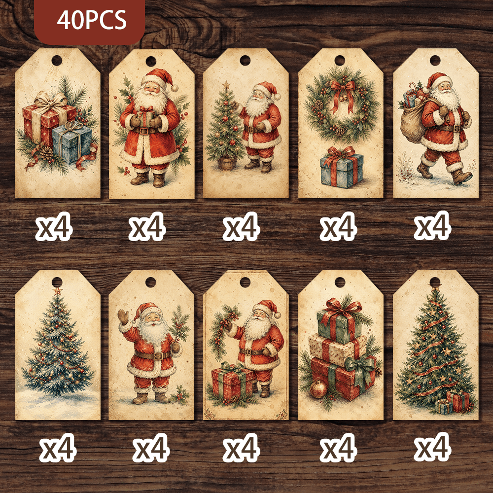 TEMU 40 etichette natalizie retr簷 in stile , etichette con motivo di per scatola regalo con albero di Natale di in , etichette invernali per regali a