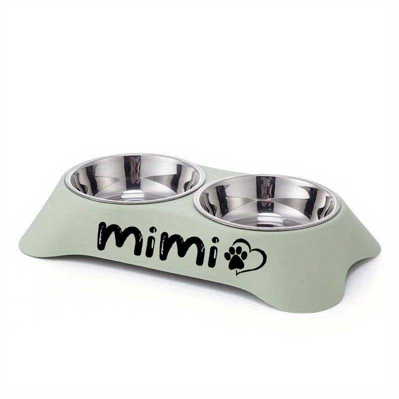 TEMU Personalized Stainless Steel And Plastic Pet Bowl, Printed With The Pet's Name. Dual Bowl Design For Drinking And Eating, With Anti-toppling And