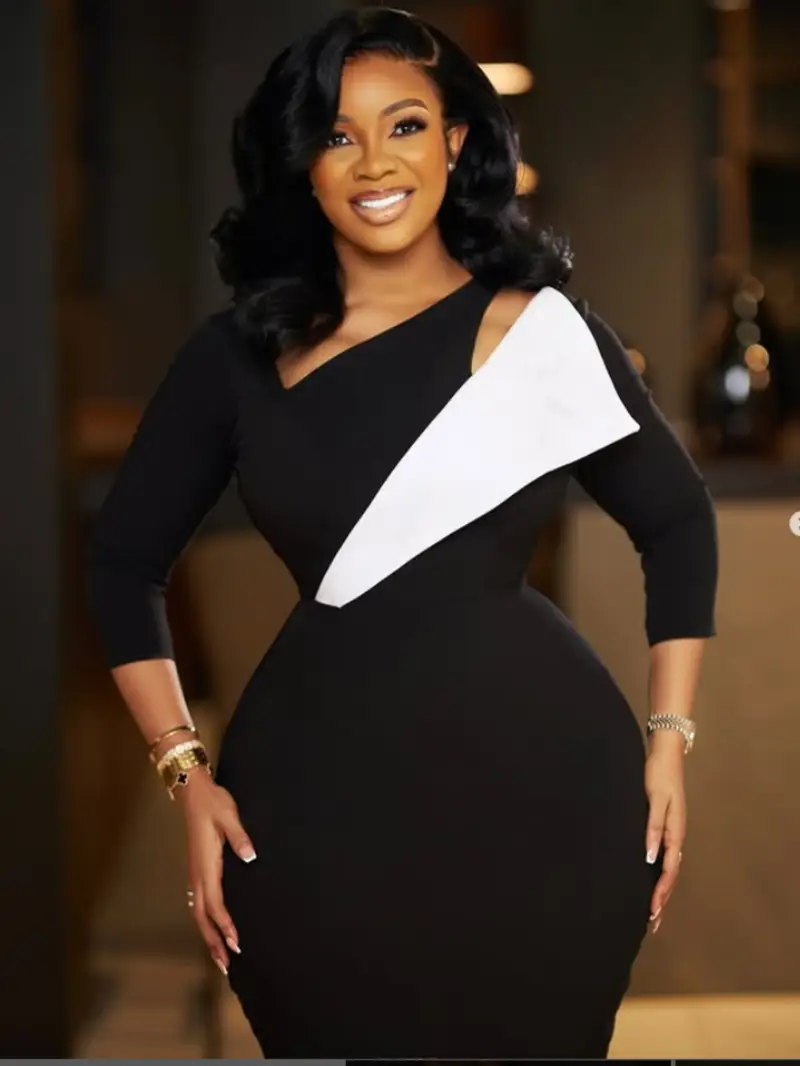 elegant black white asymmetrical neck bodycon midi dress - Temu elegant black white asymmetrical neck bodycon midi dress - Temu