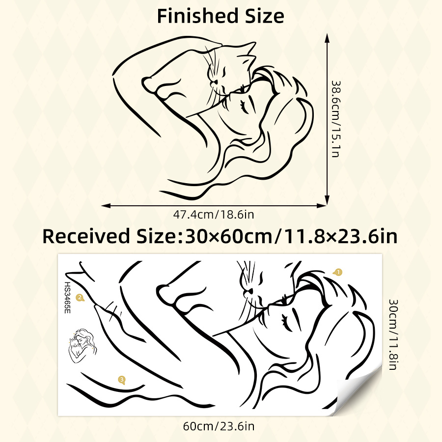 Image of 1pc Pvc Elegant Cat Enthusiast Art Wall Stickers, Silhouette Of A Woman Embracing A Cat, Waterproof Decals For Bedroom, Living Room & Bathroom Wall Decor & Home Aesthetics