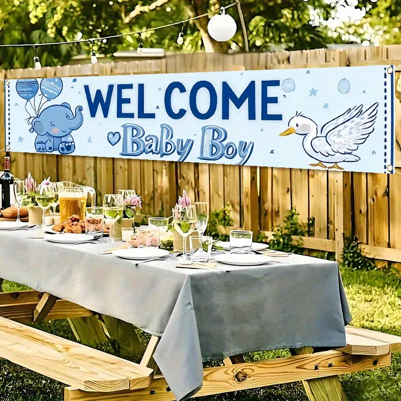 TEMU 1 Stück Willkommen Zuhause Baby Junge Banner mit Elefanten- Sternenmuster Text "Boy Baby" - Polyester Dekorationsbanner für , Outdoor-Rasen-