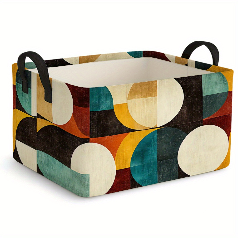 TEMU 1 Extra Large Foldable Storage Basket With Modern Geometric Color , Oversized Foldable Storage Basket, Open Storage Bin, Rectangular Fabric