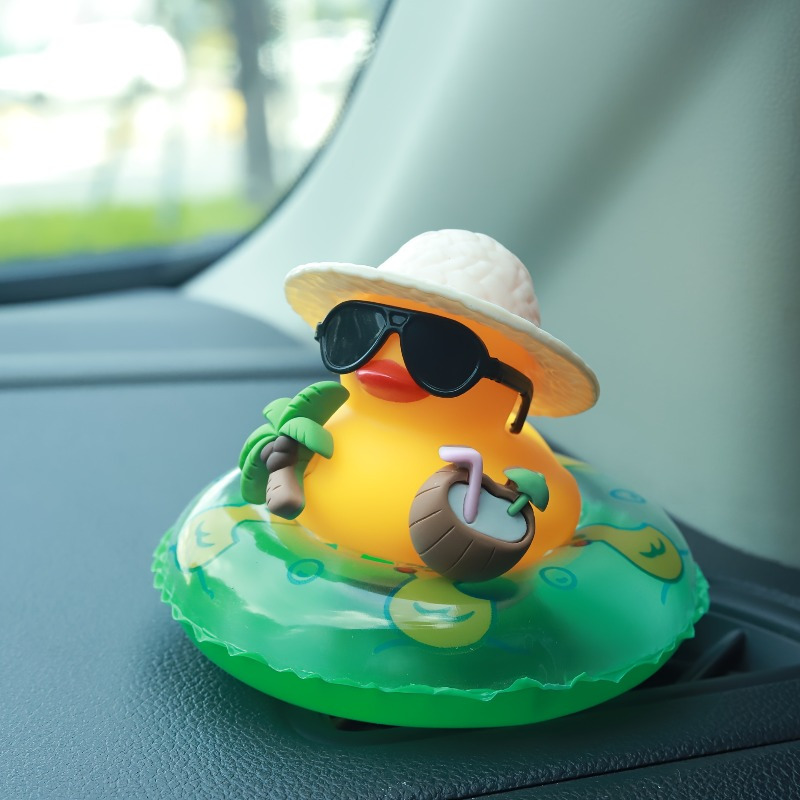 A Car Decoration - A Tropical Beach Dashboard Statue Featuring And Buoy Ring, Non-slip Car Accessory Suitable For Women And Men, A Fun Gift For (includes Adhesive Pad)