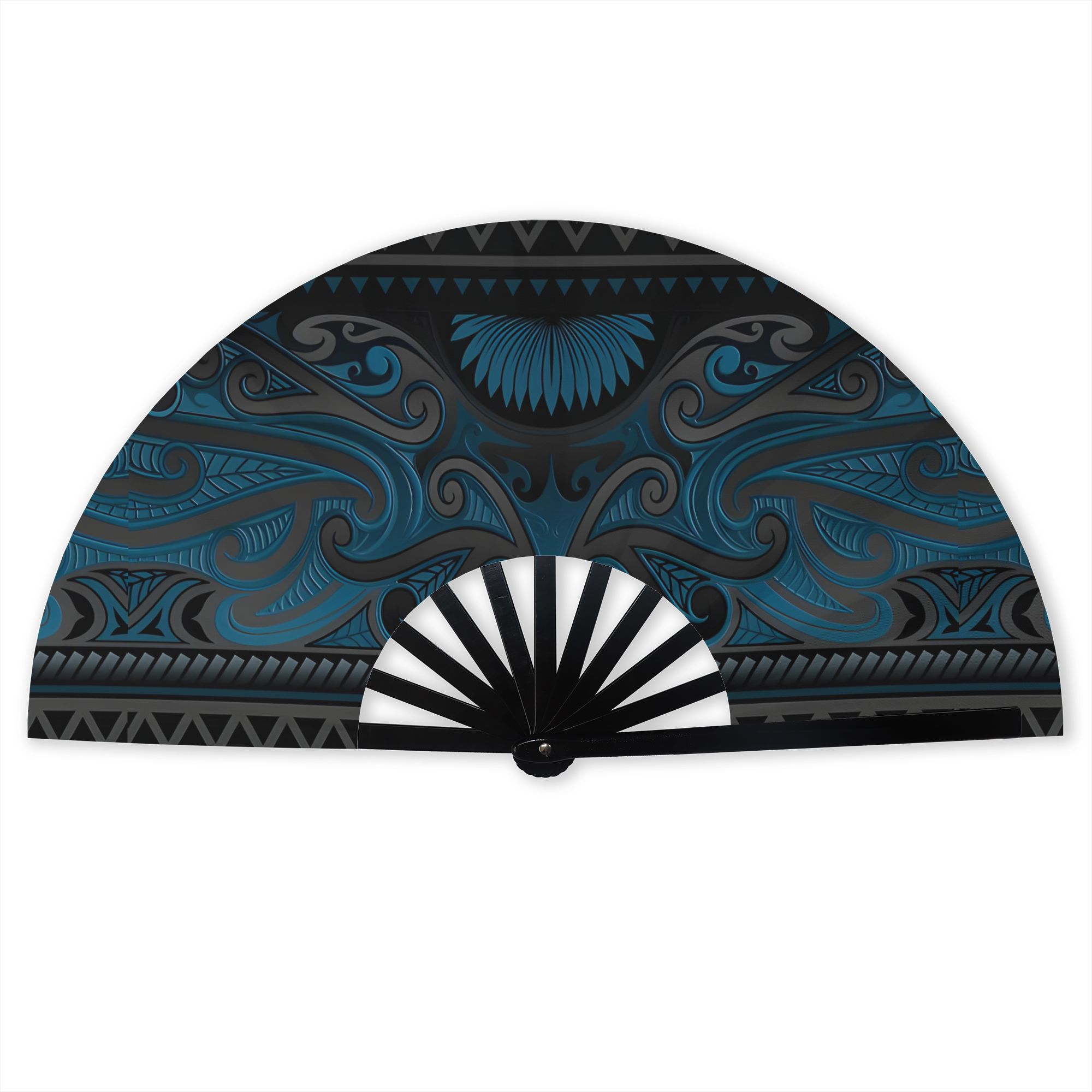 TEMU 2d Print Design Ornate Maori Foldable Hand Fan Unisex Outdoor Events