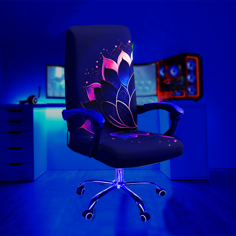 TEMU 1pc The For Lotus Pattern Uv Blacklight Reactive Glowing Chair Cover, Fabric With Elastic Detachable And Machine Washable Chair Cover. Suitable