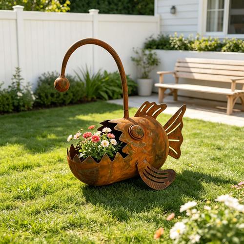 item picture 1 shaped flower pot with an old rusty metal material three dimensional design combining planting and decorative functions weather resistant suitable for courtyards gardening gift home decor