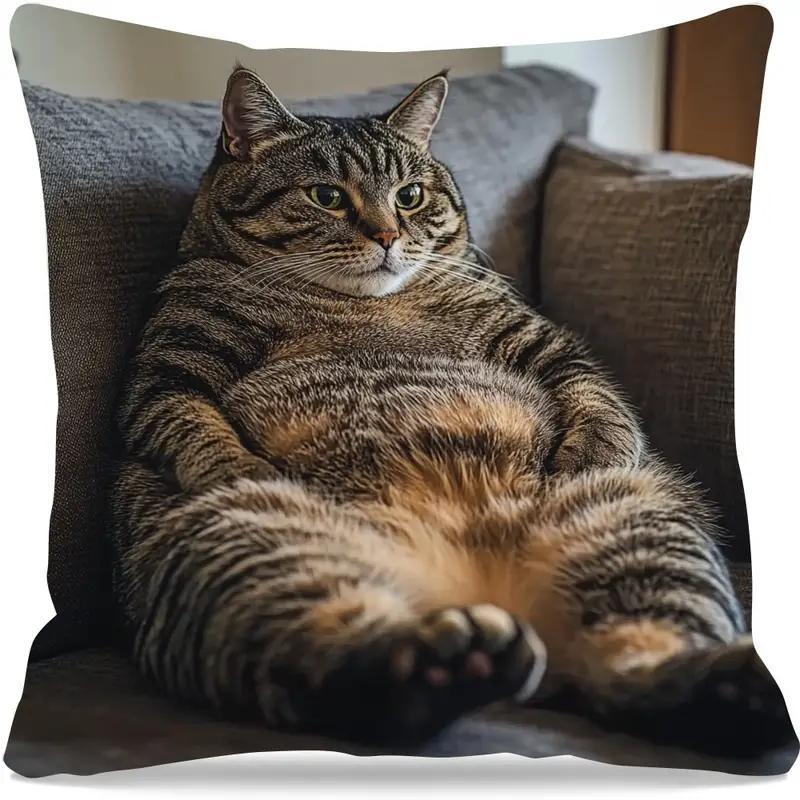TEMU Cozy Cat Sofa Pillow Cover, Funny Relaxed , Perfect For Home And Bedroom Decor, Great Holiday Gift (insert Not Included)