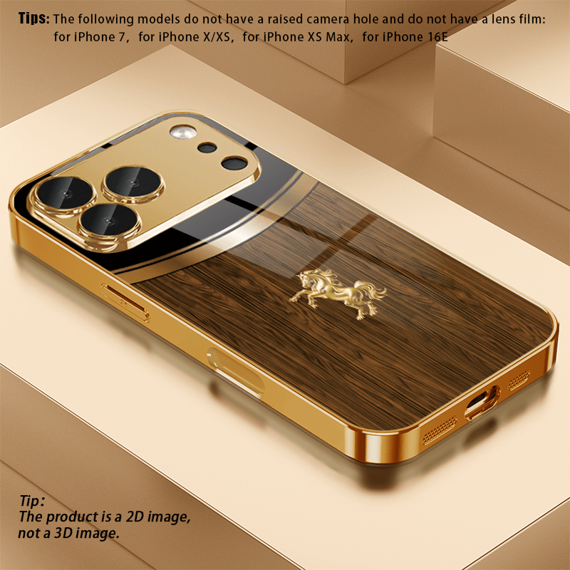 TEMU Phone Case - 1pc 2d Flat Golden Grain Background Pattern Electroplated Golden Hd Glass Phone Case For Iphone