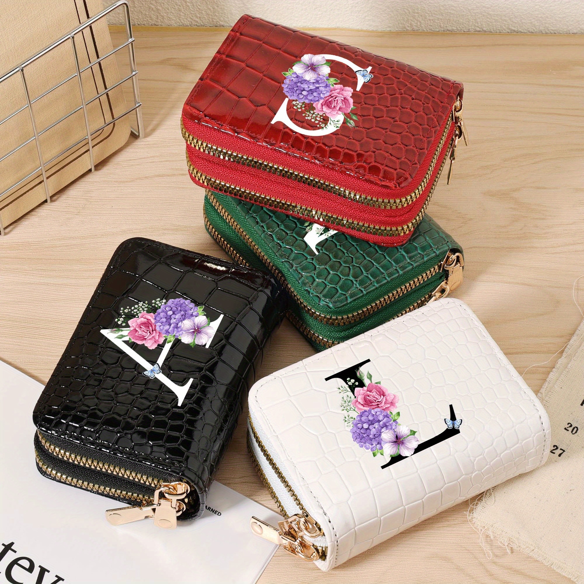 womens crocodile embossed a z letter print double zipper Temu