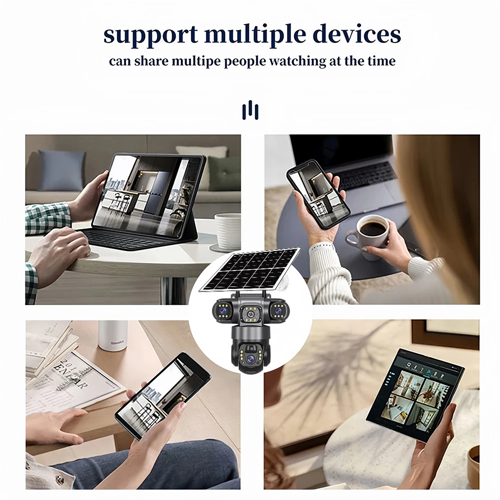 V380 Pro 3 Lens IP Solar Camera Outdoor Security CCTV Night Vision Two-Way Audio Camera Mobile Tracking 4G IP Camera