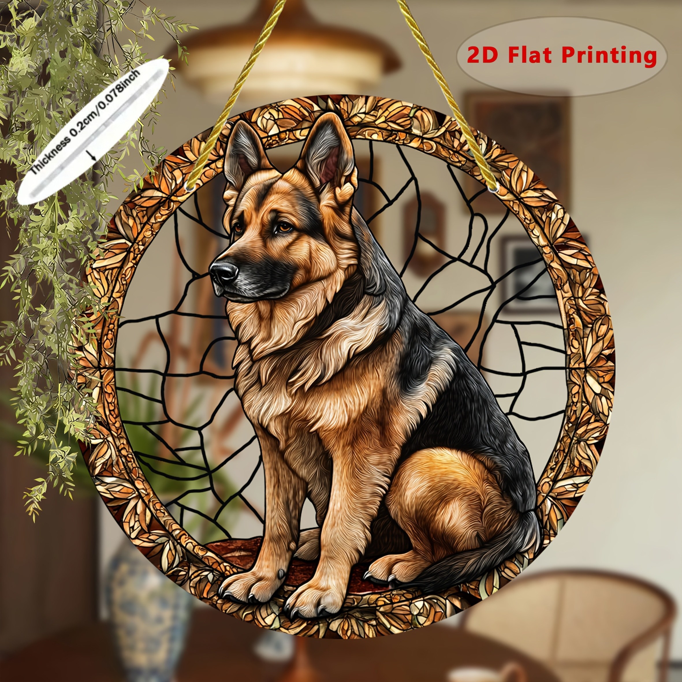 TEMU Panneau rond plat 2D coloré en acrylique avec un chien de , parfait comme attrape-soleil de jardin (8 pouces par 8 pouces). Un cadeau idéal pour