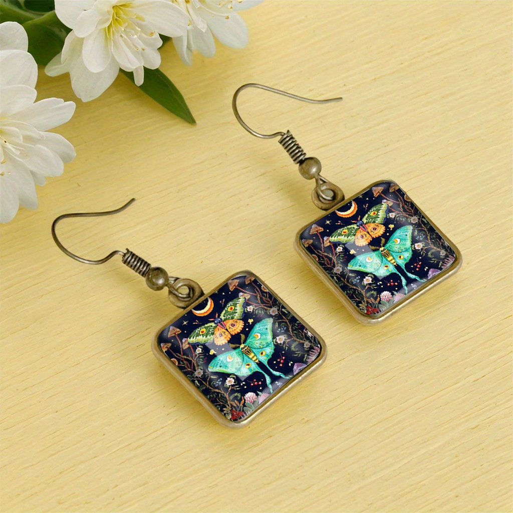 Retro Moon Butterfly Flowers Heart Shaped Earrings