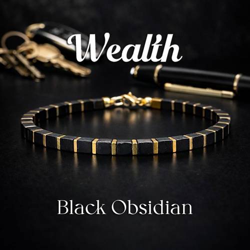 square obsidian bead fortune bracelet attracting and handmade natural stone jewelry suitable for daily wear and gift