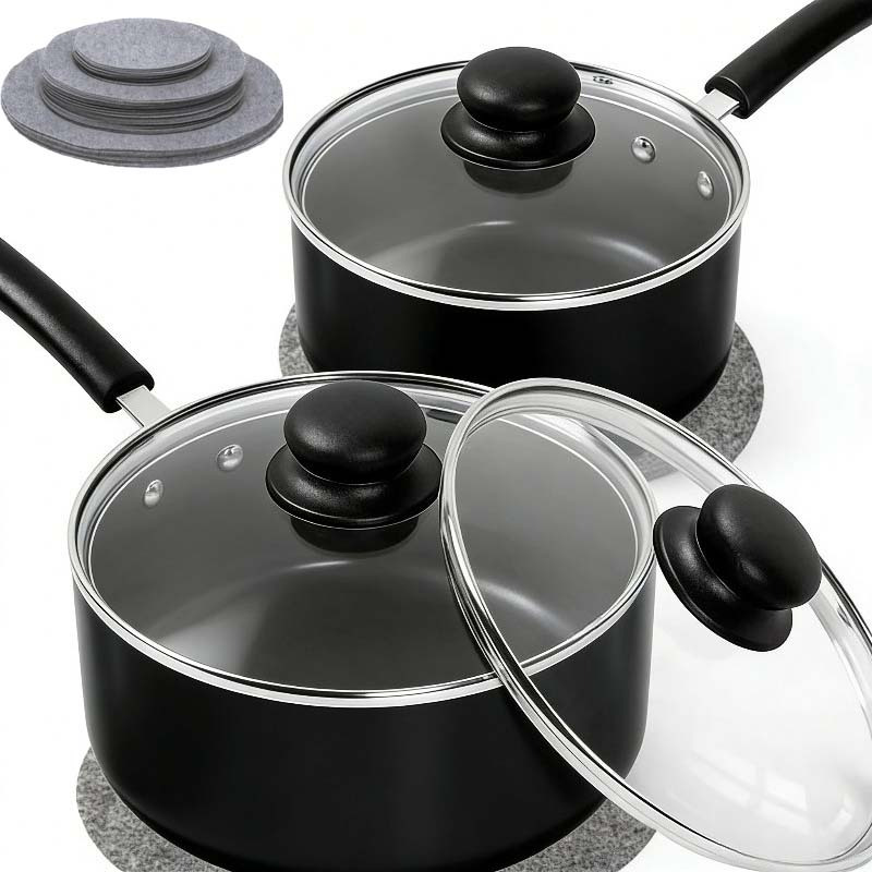 Juego de 3 piezas de ollas para salsa antiadherentes con divisor de plato de fieltro | Adecuado para revestimiento de cerámica con tapa, juego de sartén pequeña con mango aislante, olla de inducción, cuenco grueso de fieltro y almohadilla divisora absorbente para platos - Imagen 3