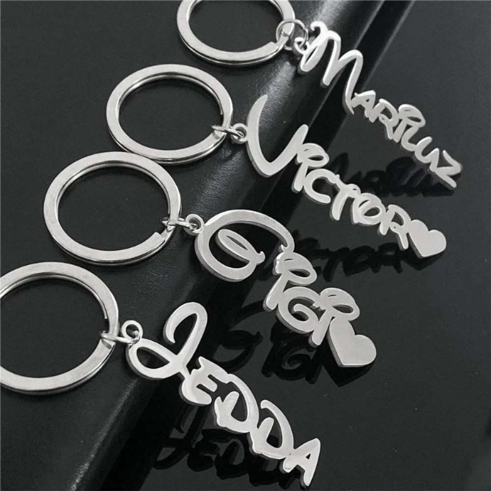 Custom No Chain Personalized Name Custom Keychain Men Women Stainless Steel Name Keyring Customized Letter Logo Keychains Gift