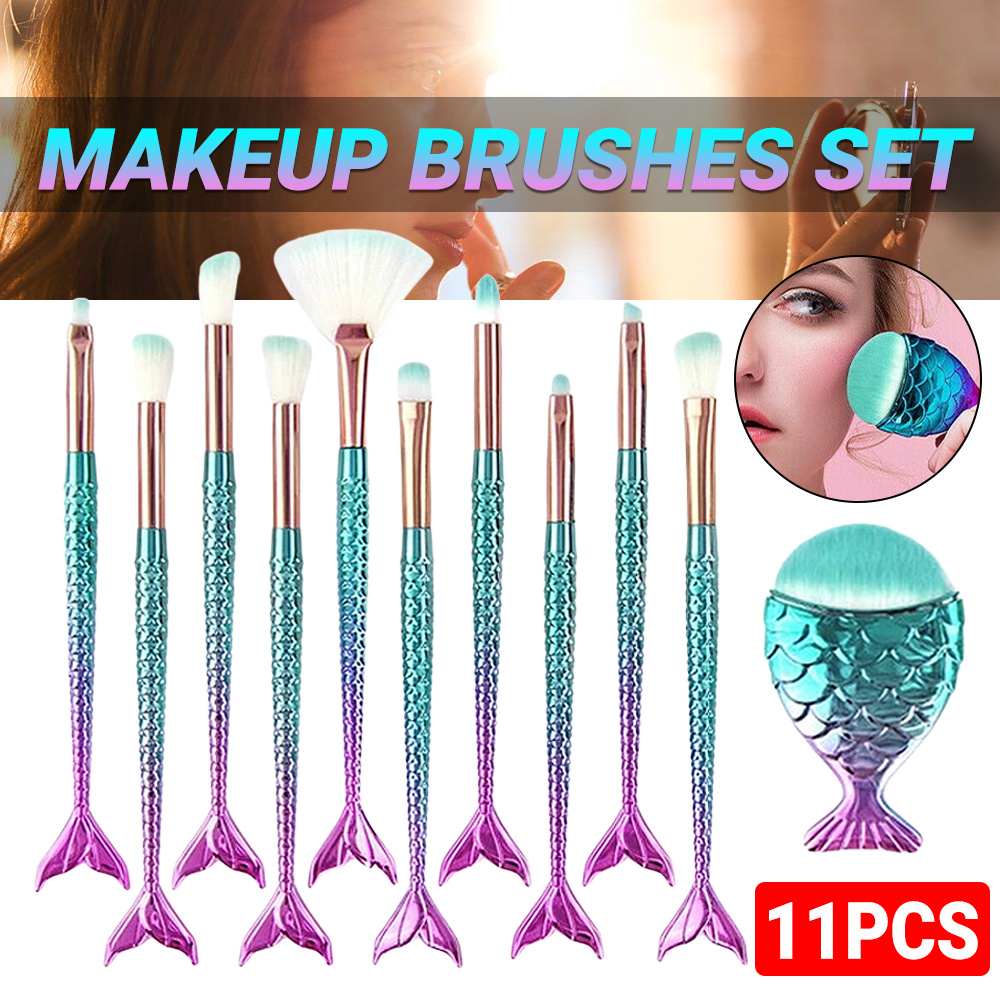 11pcs Premium Mermaid Makeup Brush Set