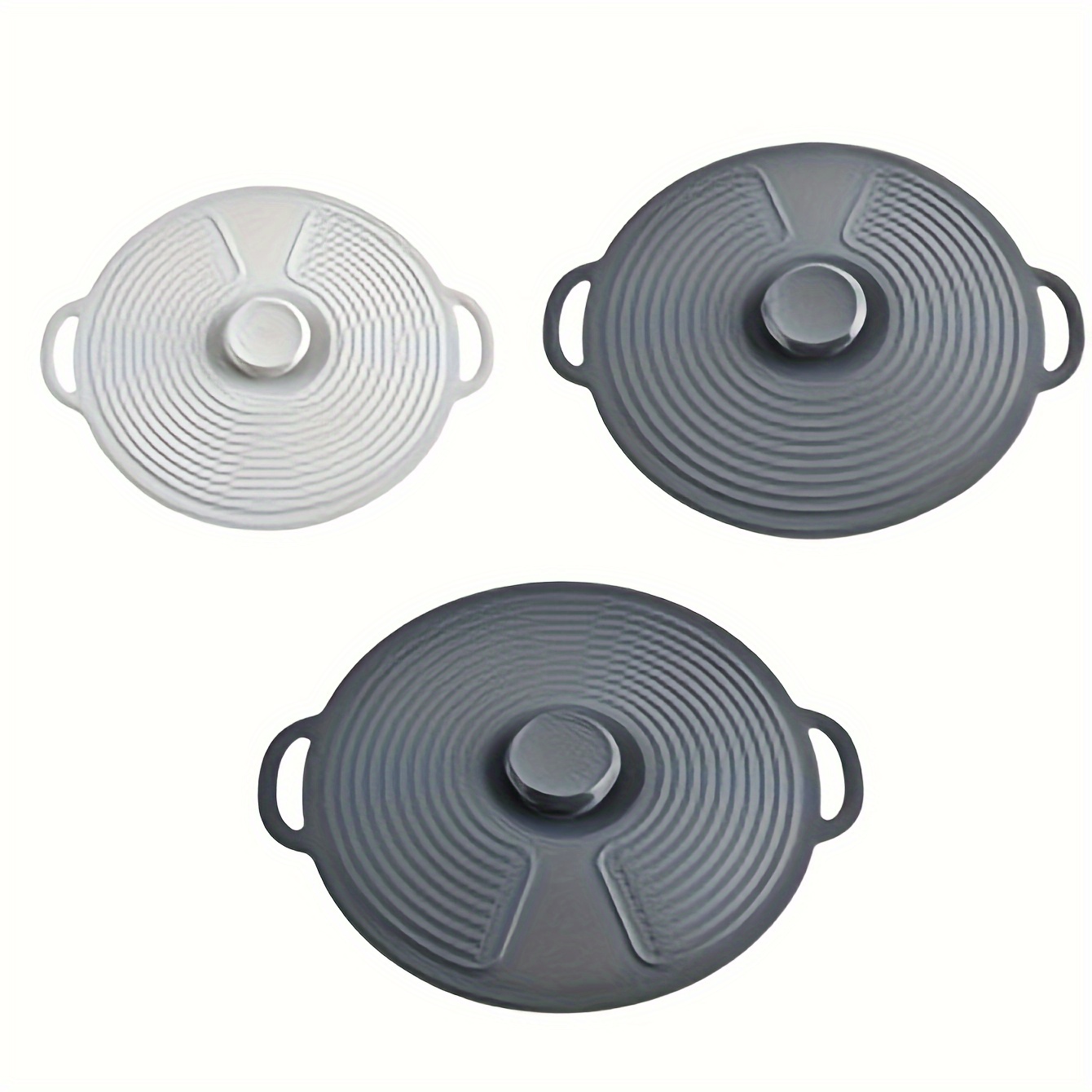 Image of 3pcs Silicone Lid Set, Heat-resistant Microwave Cover, Reusable Silicone Suction Lids For Bowls, Cups, Plates, And Pots, Spill-proof Double-ear Lids, Suitable For Stovetop And Kitchen Additions