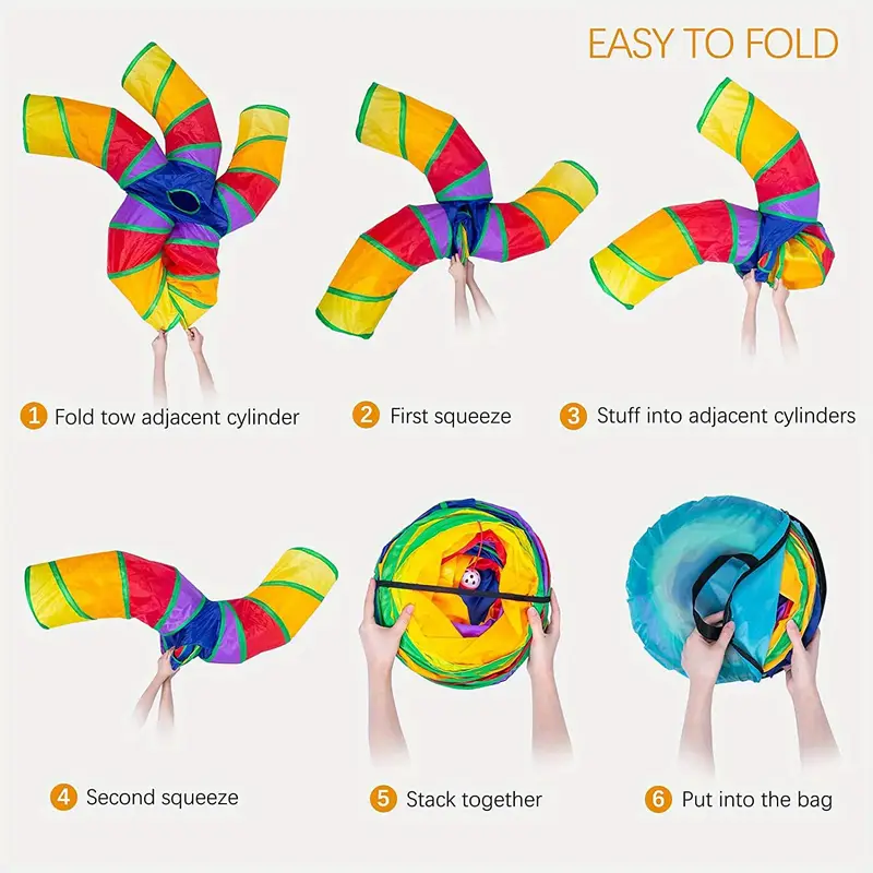 foldable cat toy for durable polyester multi color with funnel and peek hole cats engagement details 6