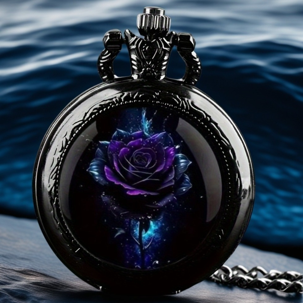 TEMU 1pc Rose Flower Pattern Creative Dressing Fashionable And Colorful Quartz Pocket Watch, Unique And Innovative Design Accessory For Parties,