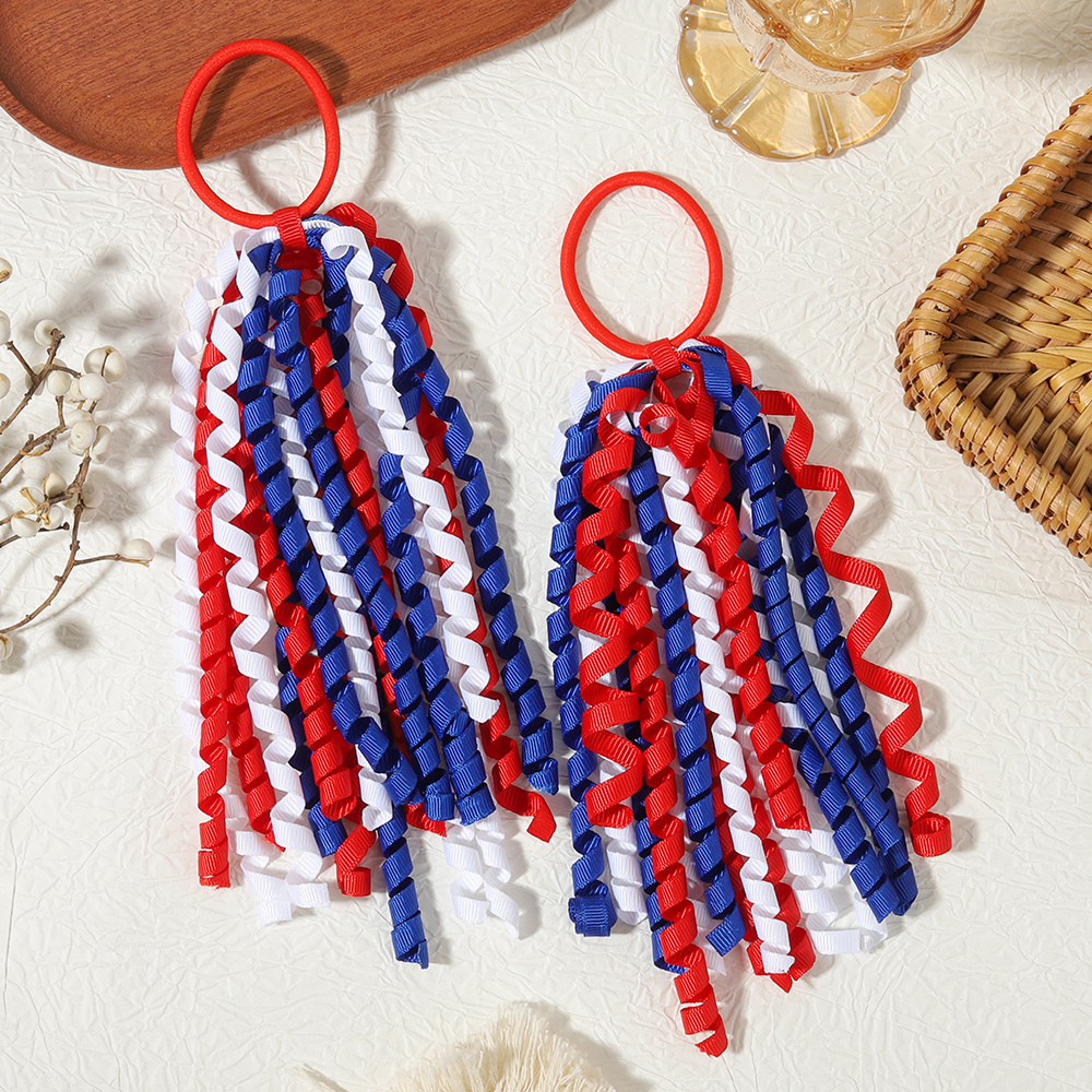 TEMU 2pcs Chouchous à Franges Dégradées Contrastées Longs Ruban Bouclé Élastiques Accessoires Cheveux Fêtes Photo Fête Ambiance Dopamine Accessoires