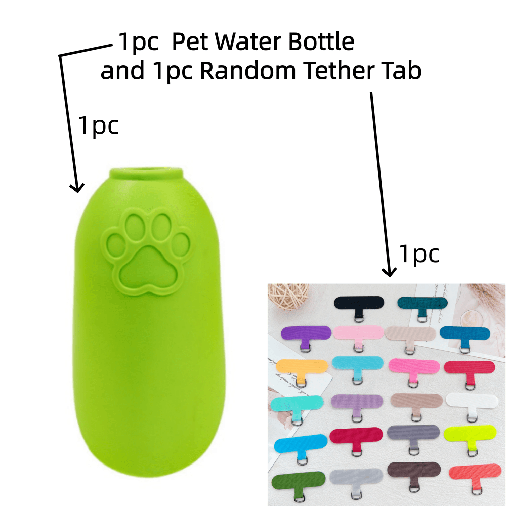 TEMU 1pc Pet Water Bottle And 1pc Random Tether Tab. 1pc Portable Pet Water Bottle With Lanyard For Easy Carrying. The Bottle Comes In And Pink. It
