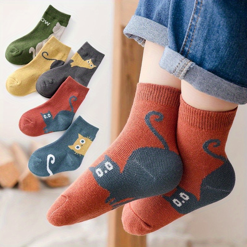 Adorable Cat-themed Socks For Kids, Perfect For And In 5 Different Pairs