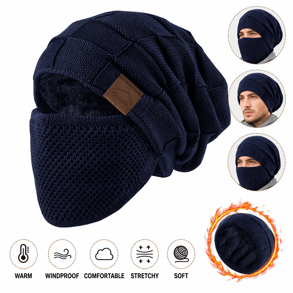 TEMU Nouveauté 2026 Ensemble 2 pièces Bonnet et Masque Facial Unisexe Doublé pour l'Hiver -froid - Fermeture à Cordon de Serrage Élastique, Léger et