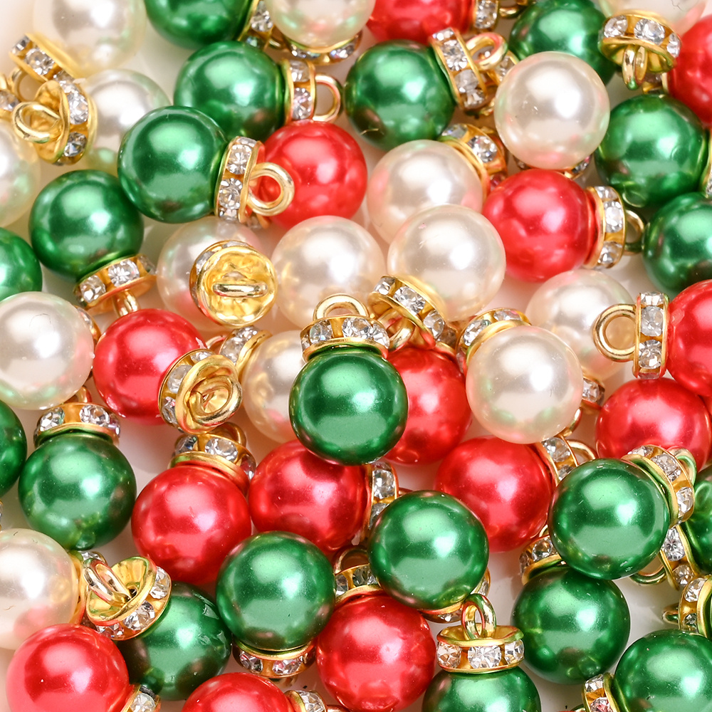 TEMU 20pcs 10 X 15mm Christmas Acrylic Pearl Pendants With Rhinestone Mixed White Pendants For Jewelry Making Necklaces Earrings Christmas Decoration