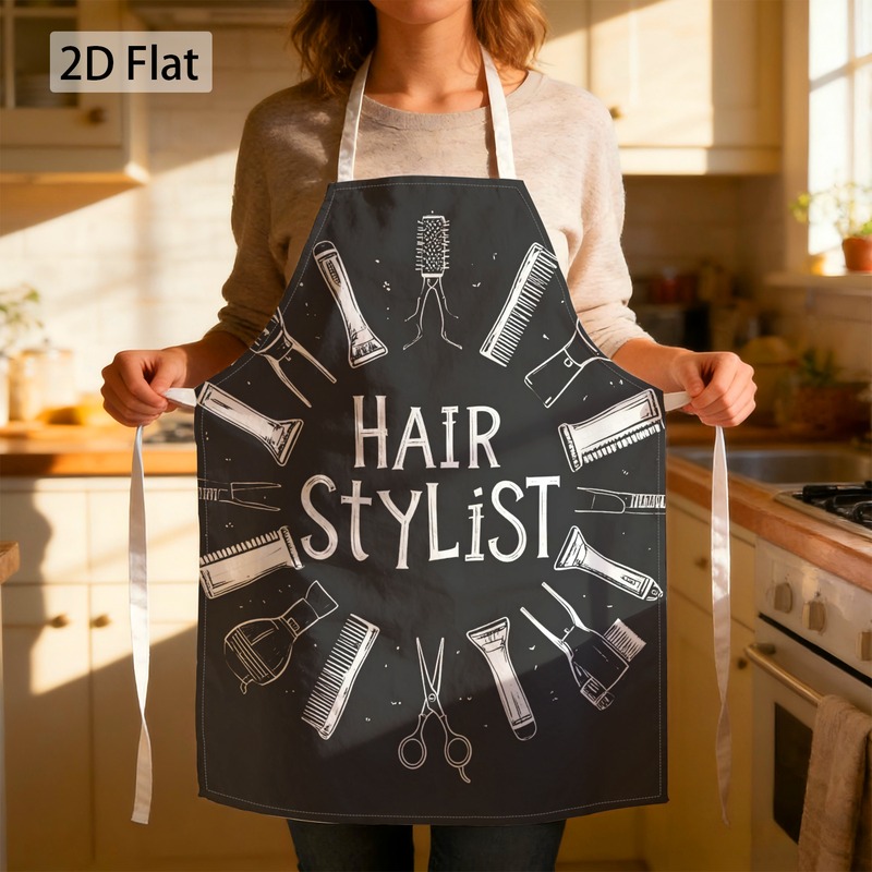 item picture 2d flat 1pc apron salon   stylist graphic chef apron funny barber tools   print decorative bib chef apron unisex 68x55cm 27x22in durable fade resistant comfortable easy clean for kitchen cooking bbq grilling baking party 2d flat