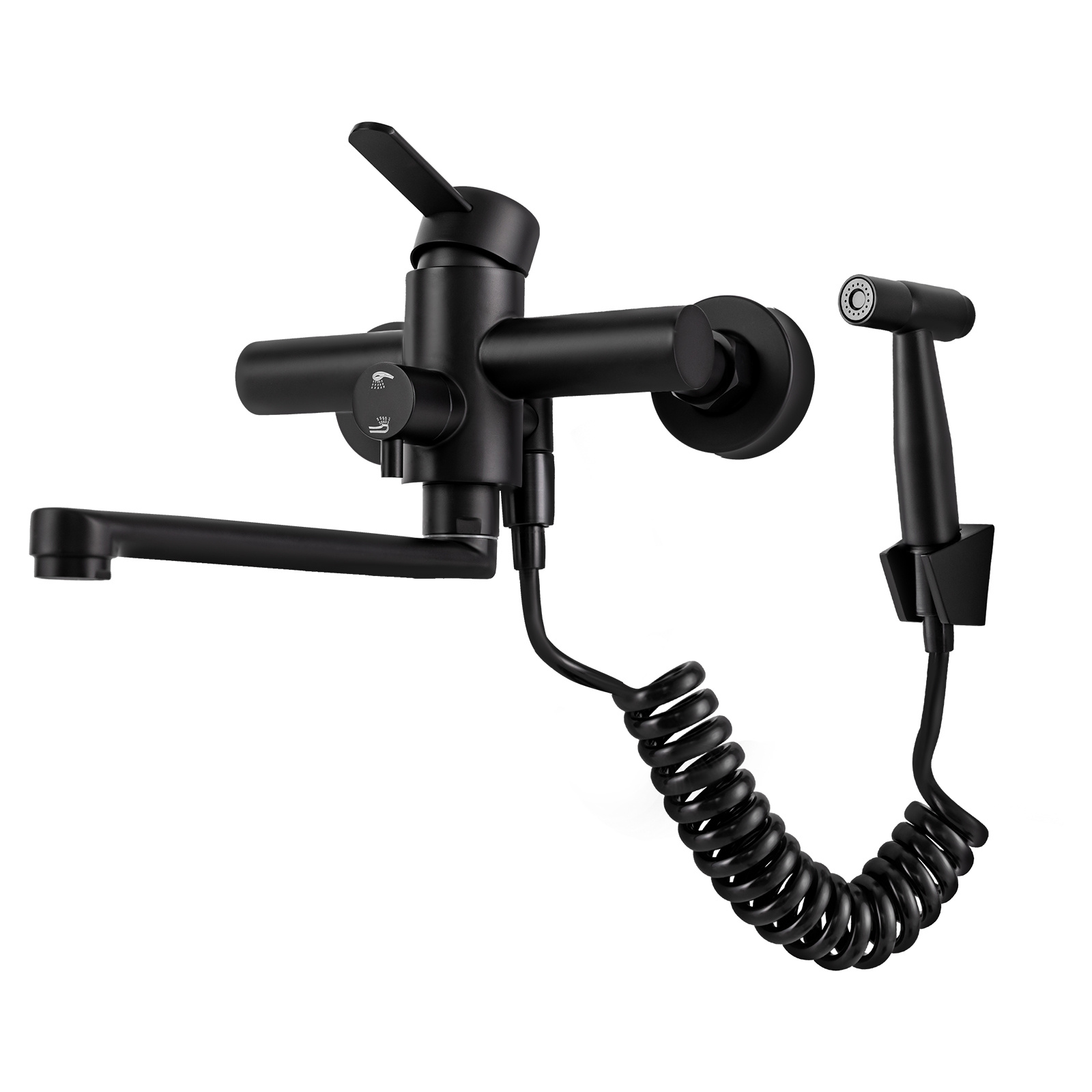 TEMU Grifo de Cocina Moderno de Pared con Pistola de Rociado Extensible y Manguera de - Monomando Mezclador de Agua Fría/Caliente, Giratorio 360°,
