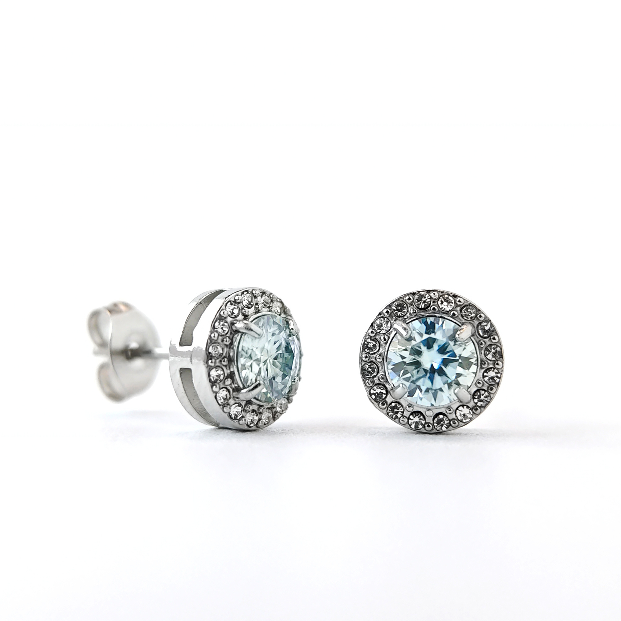 Women's 0.5 Carat Light Blue Round Moissanite Stud Earrings