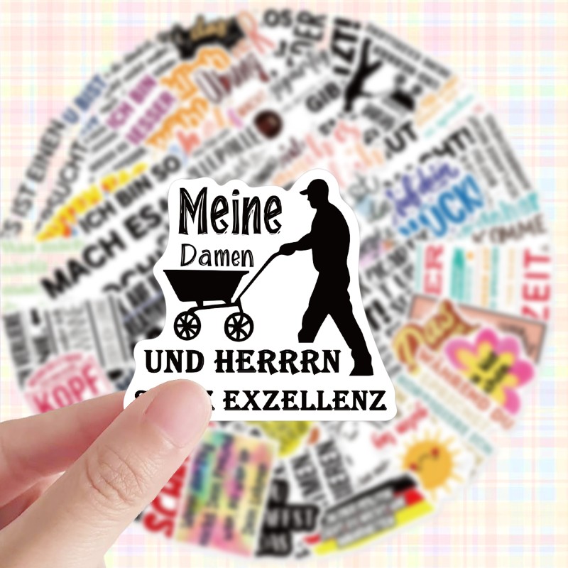 50pcs Motivational German Quotes Sticker Pack - Stickers For Water Bottles, Luggage, Tablets, And Laptops