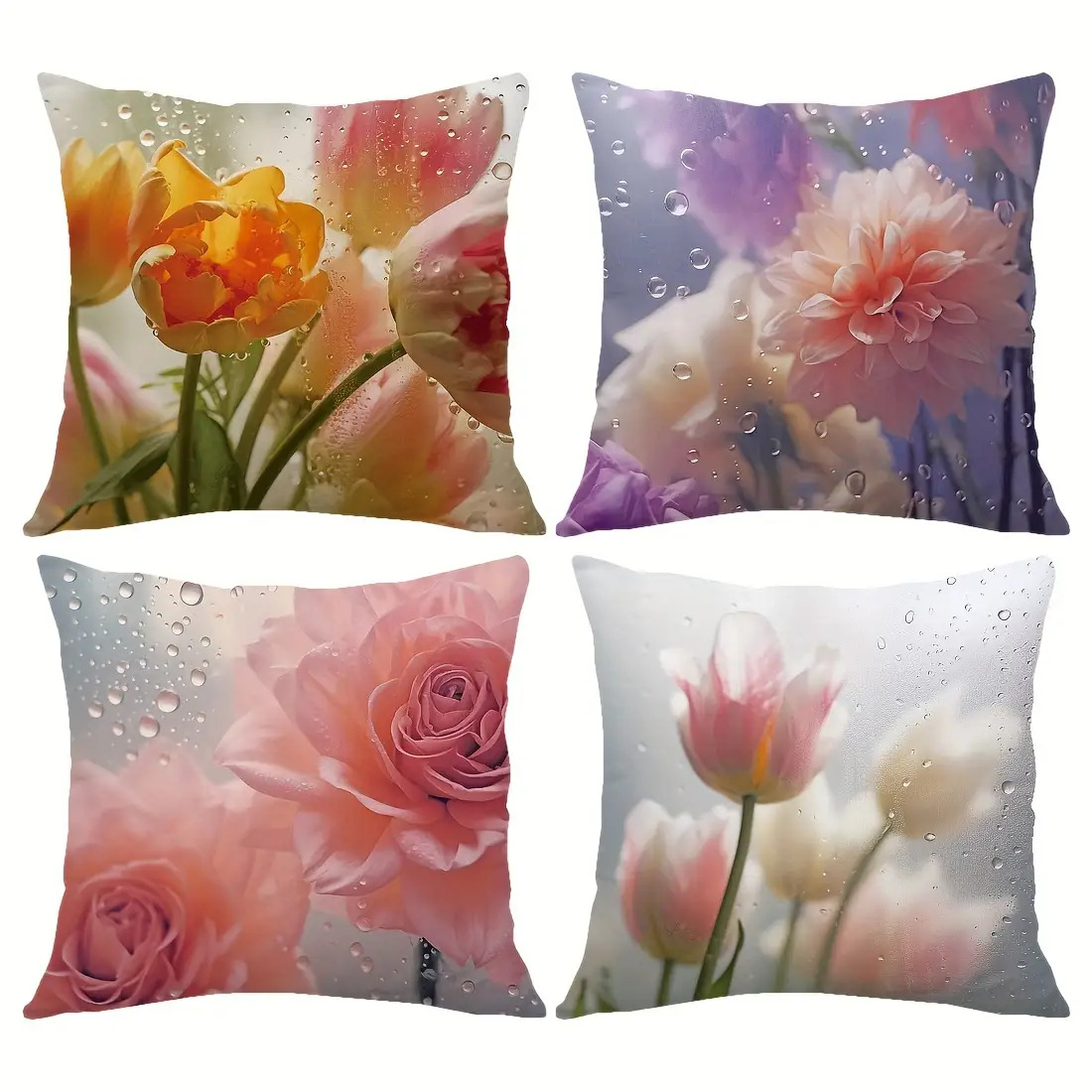 4pcs 17 72x 17 72inch   glass flower   pillow   set car cushion cover living room sofa bedroom pillow bedside backrest pillowcase home decoration pillow   double sided printing Product details 0