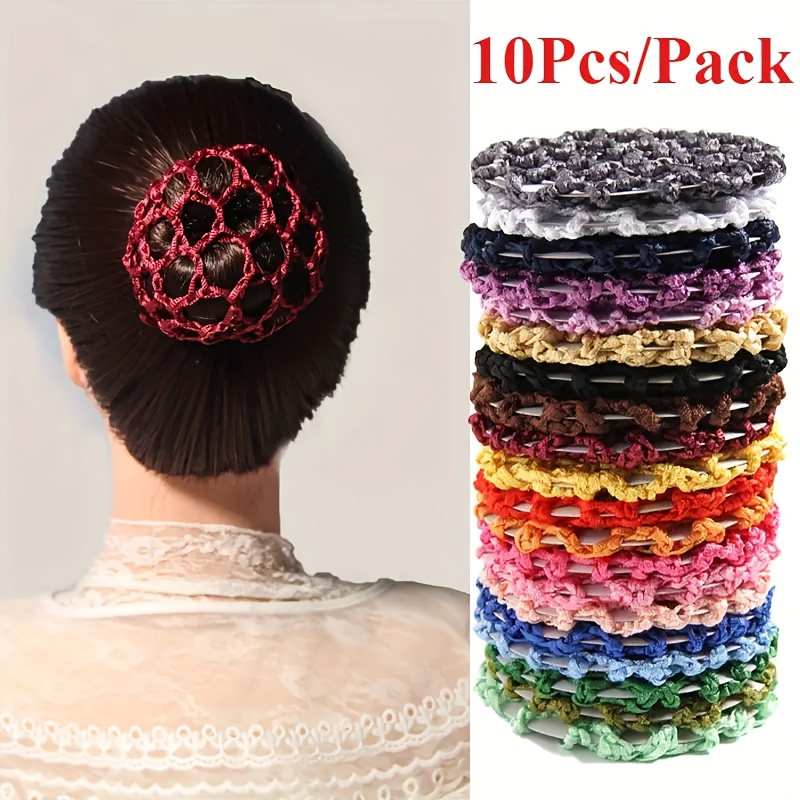 TEMU 10pcs/pack Women's Professional Braided Hairnets & Headbands - Retro Minimalist Suitable For Pilots, Nurses, Dancers, Braided Hair With Headband