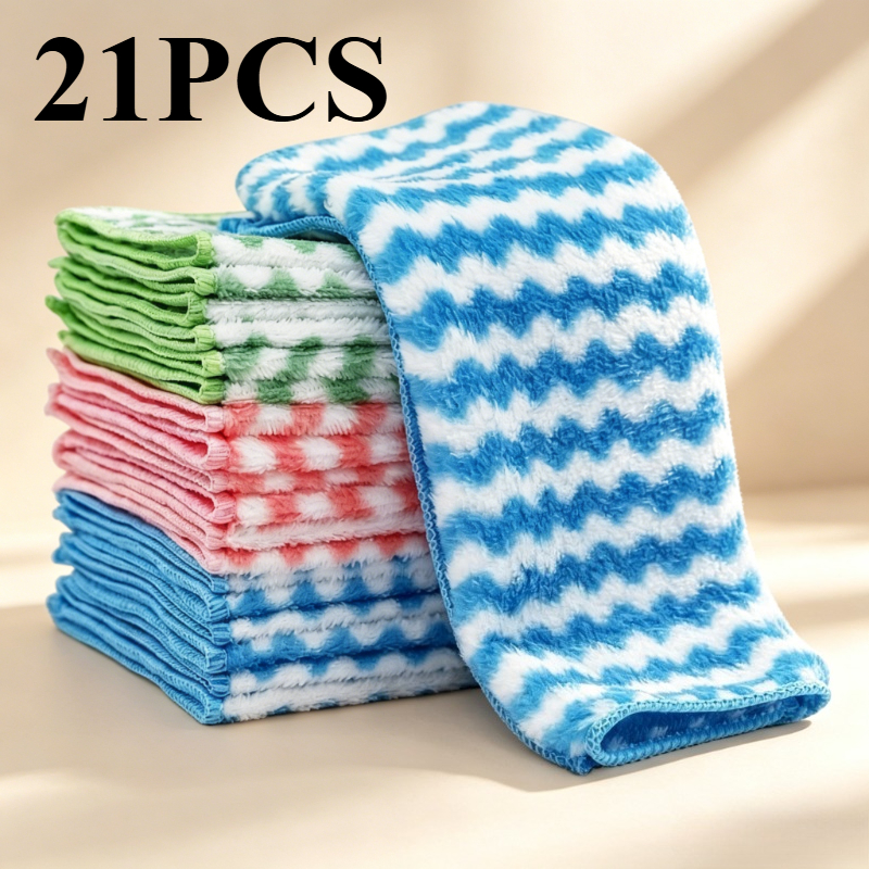 TEMU 21pcs Random Color Corrugated Grid Cleaning Cloth, Kitchen Lock Edge Cleaning Cloth, Reusable Cleaning Cloth, Household Cleaning Dishwashing