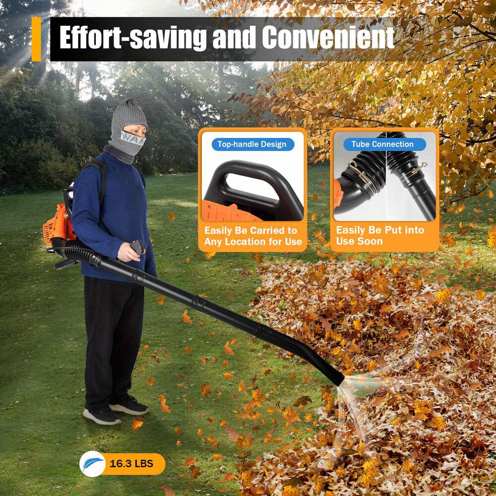 TEMU 42.7cc Two-stroke Commercial Backpack Gas Blower Snowblower, Made Of High-quality Pp Material With Excellent Heat Resistance, Corrosion