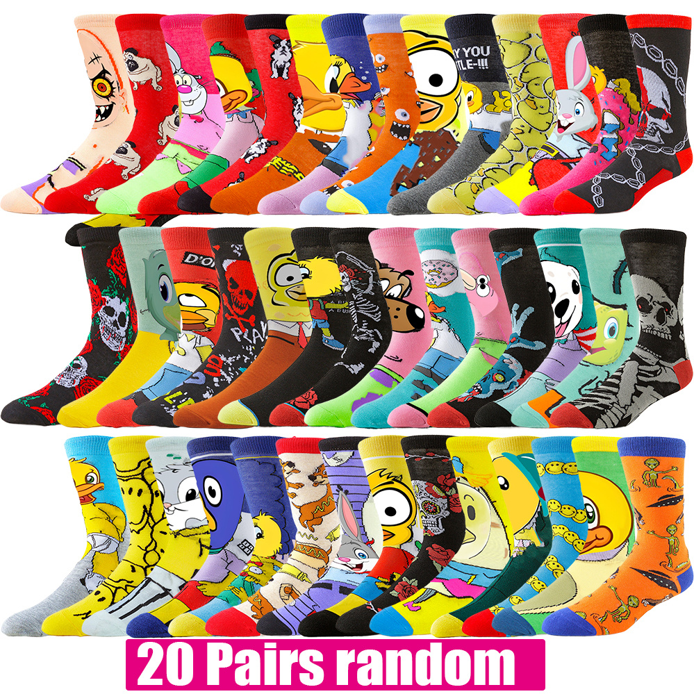 TEMU 8/12/20pairs Random Spring Summer Hip Hop Street Fashion Funny Crew Socks Women Cartoon Anime Novelty Casual Socks, For Teenager