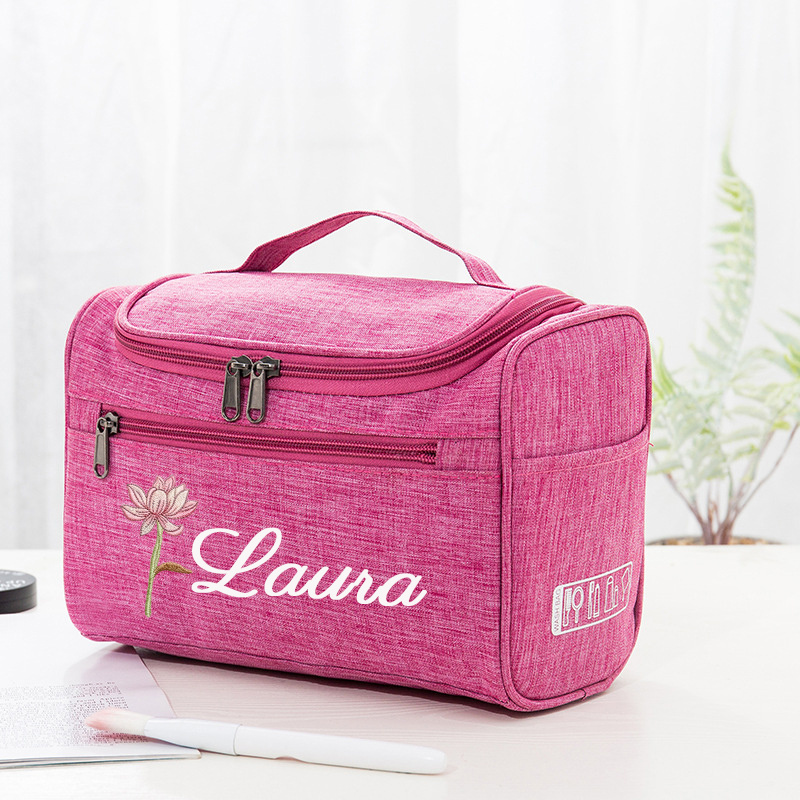 Image of 1pc Custom Large Capacity Women's Makeup Bag, Personalized Name Travel Toiletry Organizer ( White Border On Print), Outdoor Travel Essential, Personalized Holiday Gift