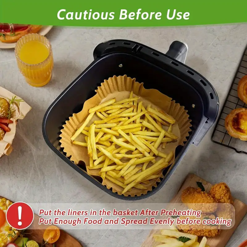 360pcs 6. unbleached heavy duty air fryer paper liners disposable, & non-leak parchment paper liners for airfryer basket, deep fryer parts & accessories, air fryer liners non stick, air fryer , air fryer liners large size, cooking accessories, food prep tools, nonstick surface, disposable liners, reusable alternative, material, baking liners, meal preppers, home cooks Product details 6