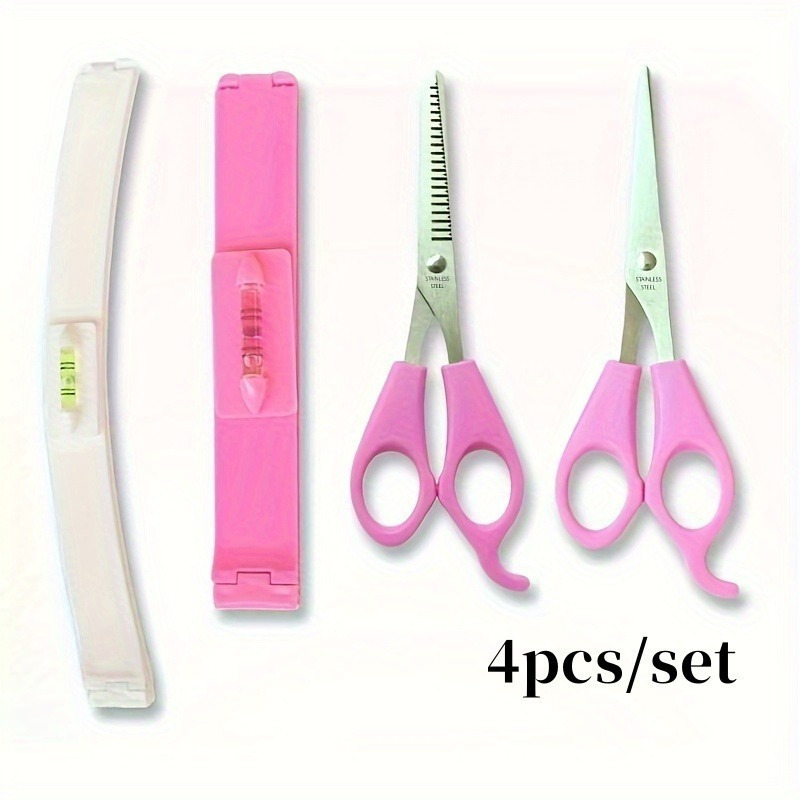 

3/4pcs Pink Hair Cutting Diy Set, A Must-have Tool For Trimming Bangs, Includes Scissors And Trimming Tools.