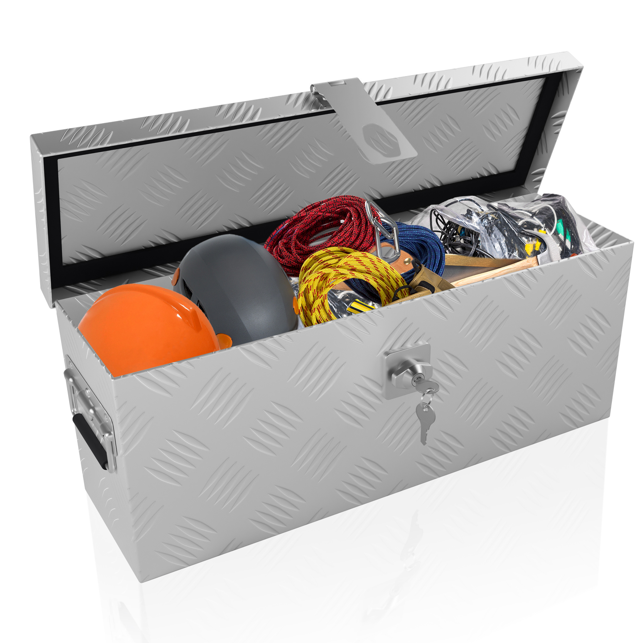 18l/32l Aluminium Box, Lockable Lid, Made Of Aluminium Plate, Truck Box, Tool Box, Including 2 Keys. Silvery.