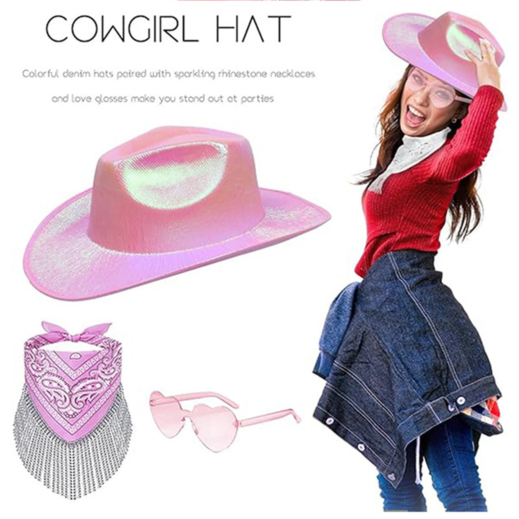 Set of 4 Holo Cowgirl Hat with Glasses, Rave Party Amazon.com: Haysandy 6 Set LED Holographic Space Cowgirl Hat  main image 4