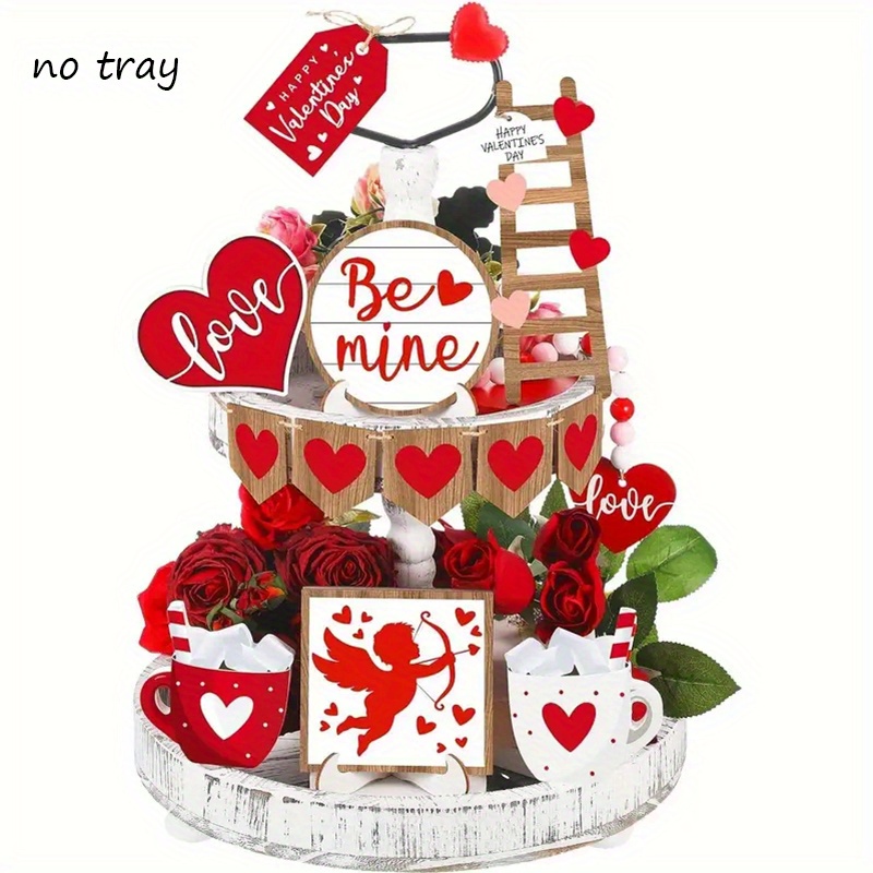 

Valentine's Day Cupid Tiered - Rustic Wooden Cupid Decor With 'be ' Sign, Red Roses, Heart Accents - Home Centerpiece, No Electricity Required, Featherless - Ideal Gift For Valentine's Day